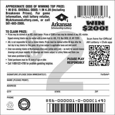 Win $200! scratchcard - game number #856 - back