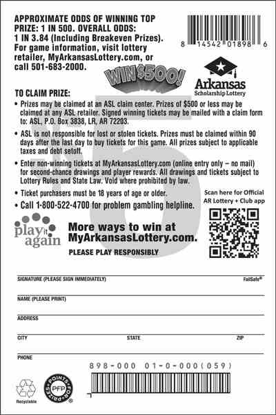Win $500! scratchcard - game number #898 - back