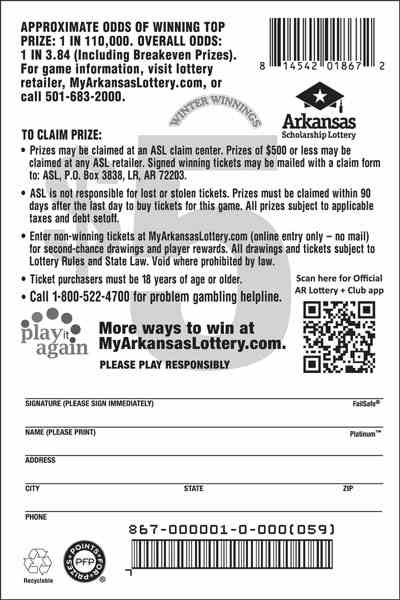 Winter Winnings scratchcard - game number #867 - back