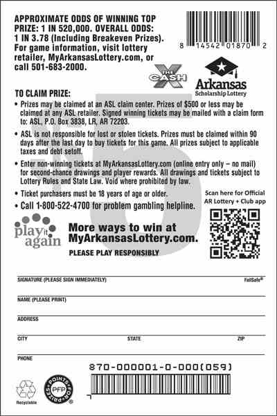 X The Cash scratchcard - game number #870 - back