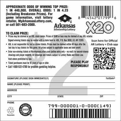 X20 scratchcard - game number #799 - back