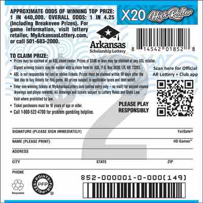 X20 High Roller scratchcard - game number #852 - back