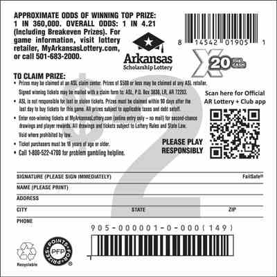 X20 The Cash scratchcard - game number #905 - back