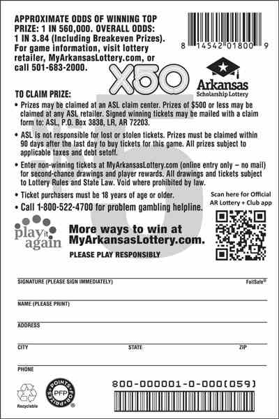 X50 scratchcard - game number #800 - back