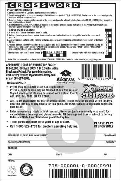 Xtreme Crossword scratchcard - game number #795 - back