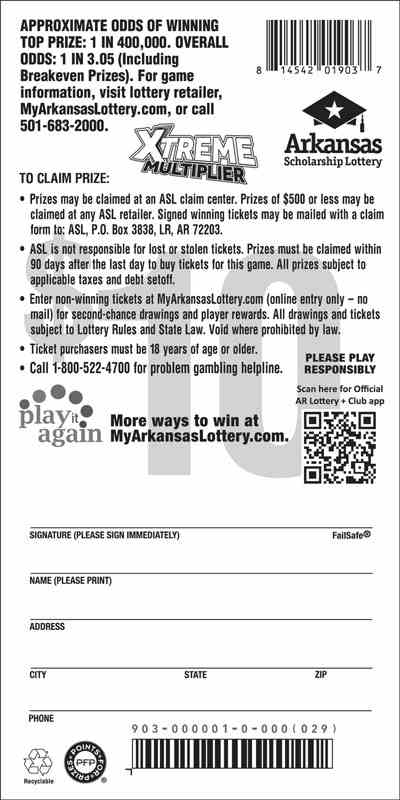Xtreme Multiplier scratchcard - game number #903 - back