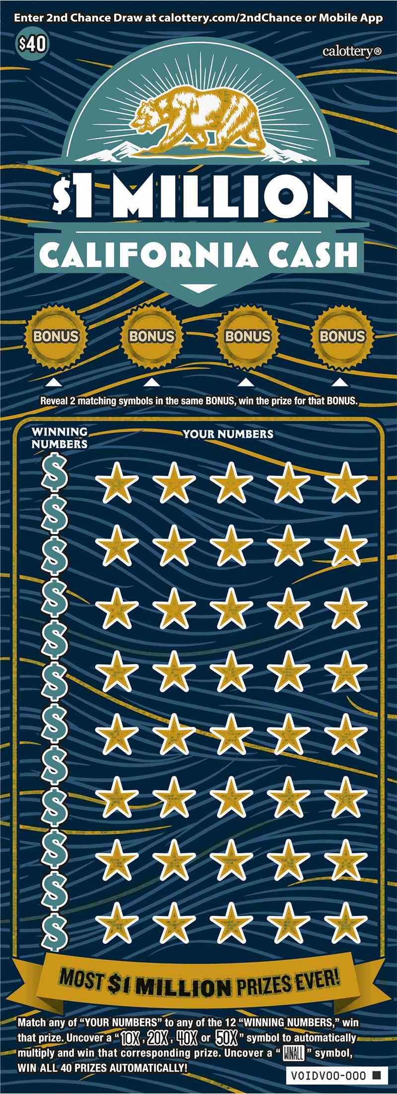 $1 Million California Cash scratchcard - game number #1749 - front