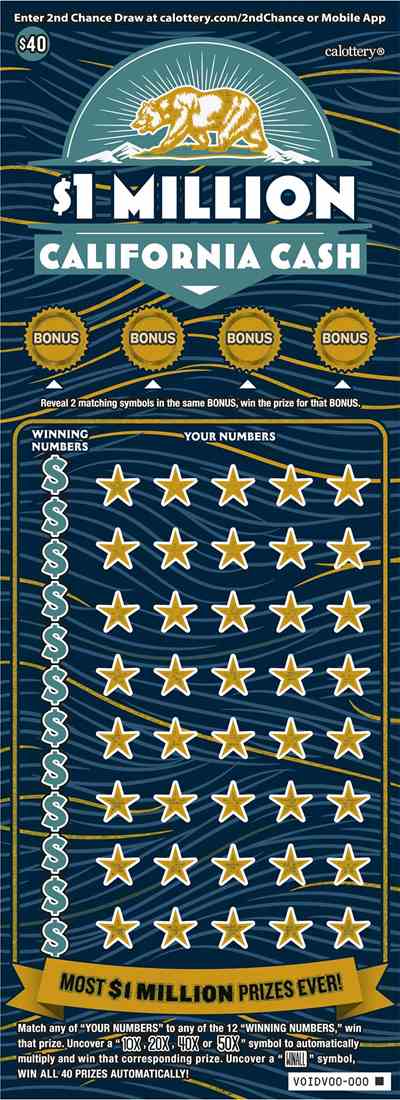 $1 Million California Cash scratchcard - game number #1749 - front