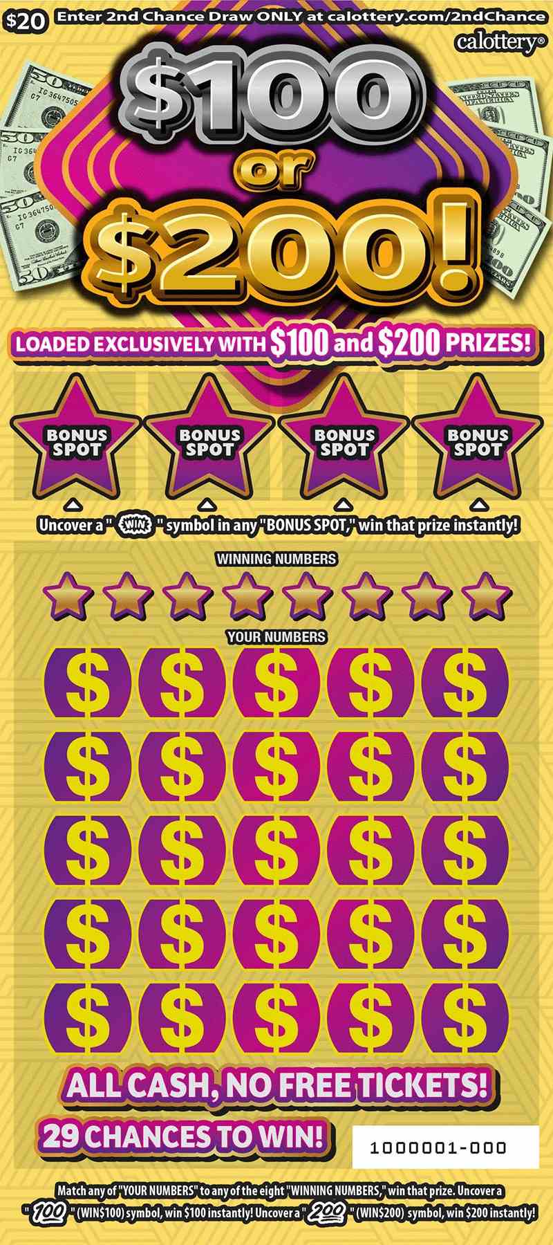 $100 Or $200! scratchcard - game number #1642 - front