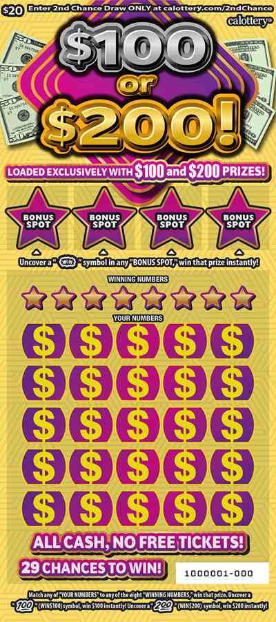 $100 Or $200! scratchcard - game number #1642 - front