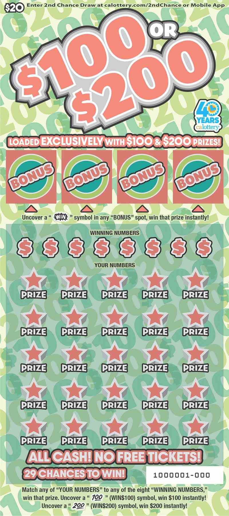$100 Or $200 scratchcard - game number #1687 - front