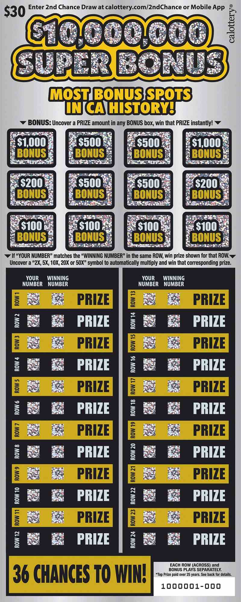 $10,000,000 Super Bonus scratchcard - game number #1586 - front