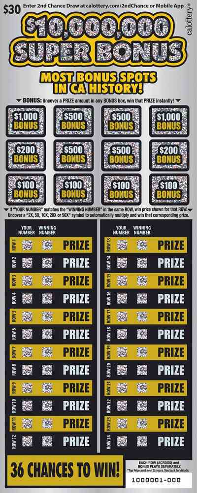 $10,000,000 Super Bonus scratchcard - game number #1586 - front