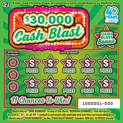 $30,000 Cash Blast scratchcard - game number #1675 - front