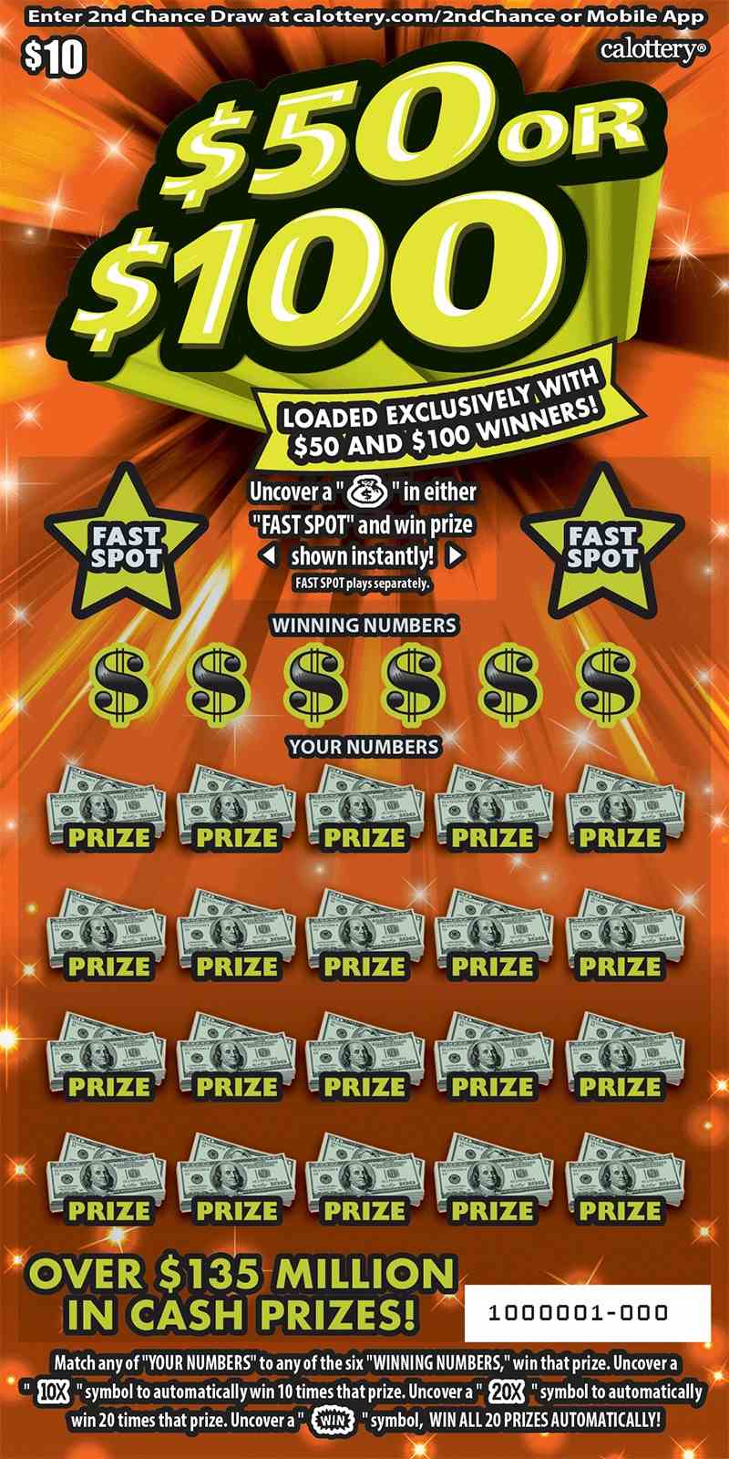 $50 Or $100 scratchcard - game number #1629 - front