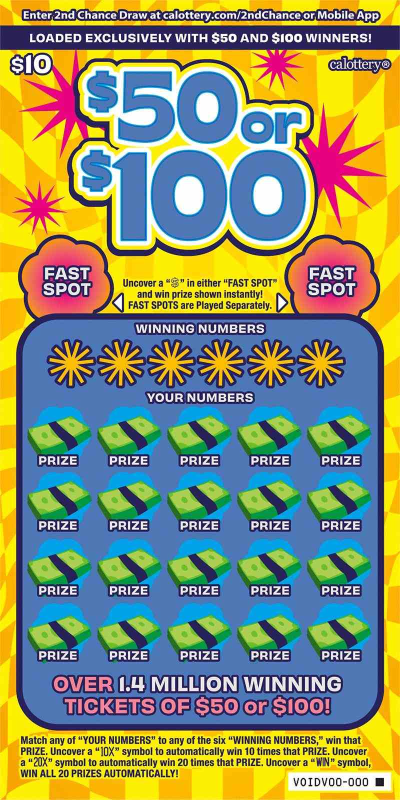 $50 Or $100 scratchcard - game number #1738 - front
