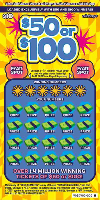 $50 Or $100 scratchcard - game number #1738 - front