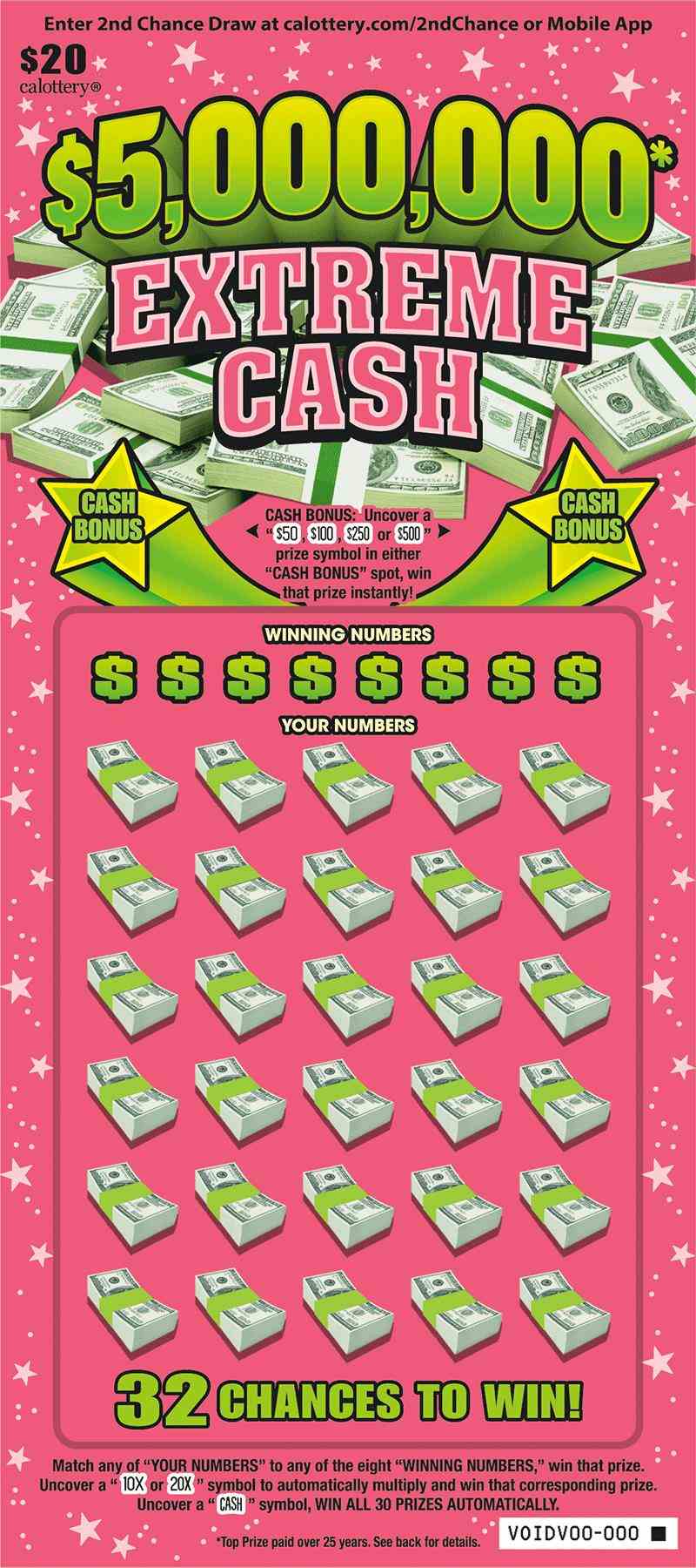 $5,000,000 Extreme Cash scratchcard - game number #1744 - front