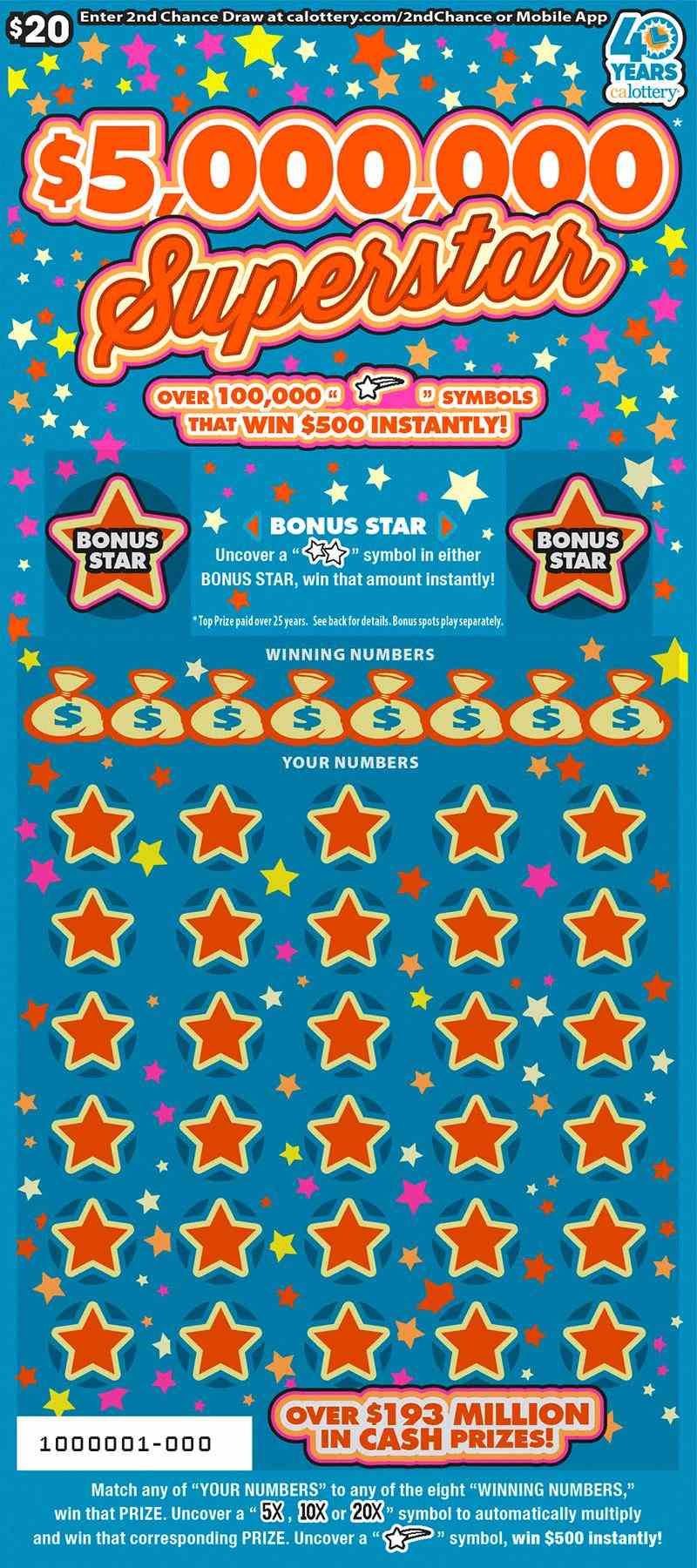 $5,000,000 Superstar scratchcard - game number #1709 - front