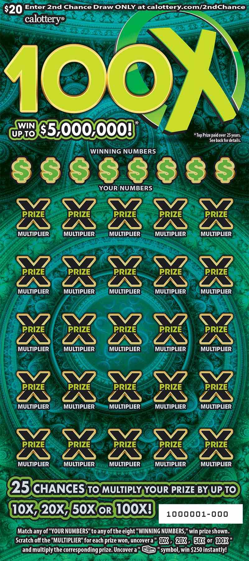 100X scratchcard - game number #1655 - front