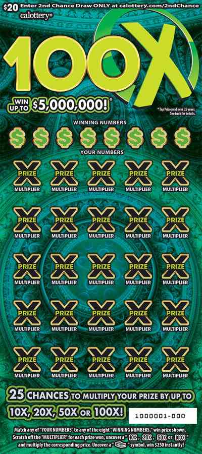 100X scratchcard - game number #1655 - front