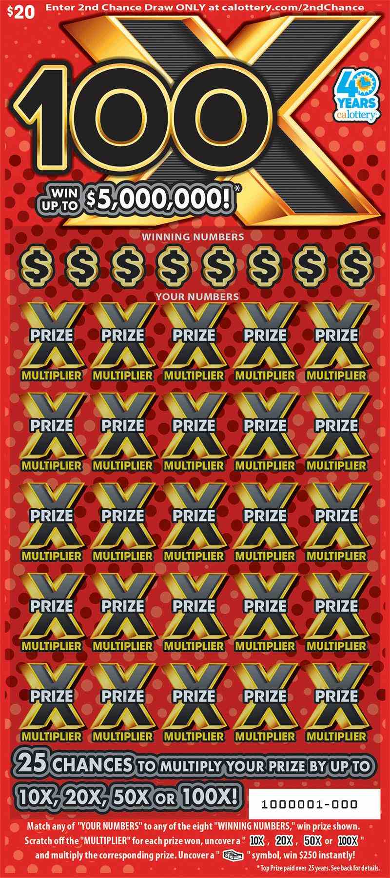 100X scratchcard - game number #1696 - front