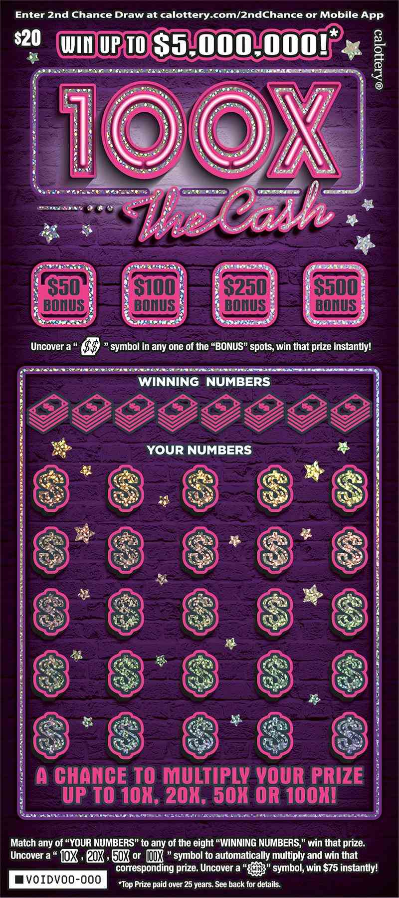 100X The Cash scratchcard - game number #1722 - front
