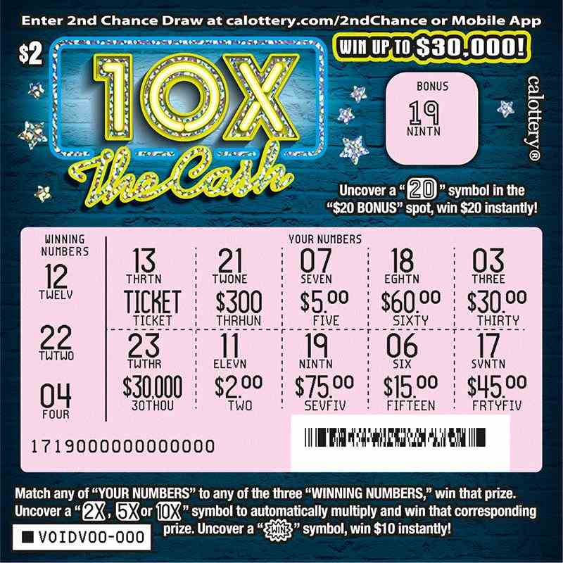 10X The Cash scratchcard - game number #1719 - front-scratched