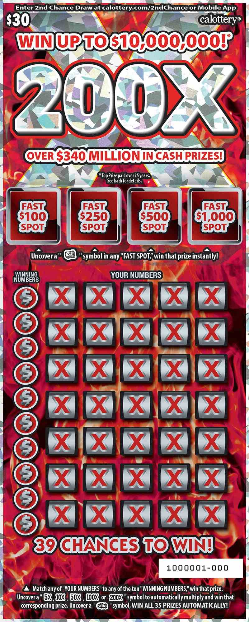200X scratchcard - game number #1638 - front