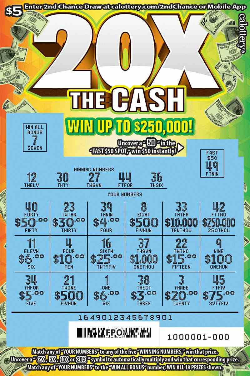 20X The Cash scratchcard - game number #1649 - front-scratched