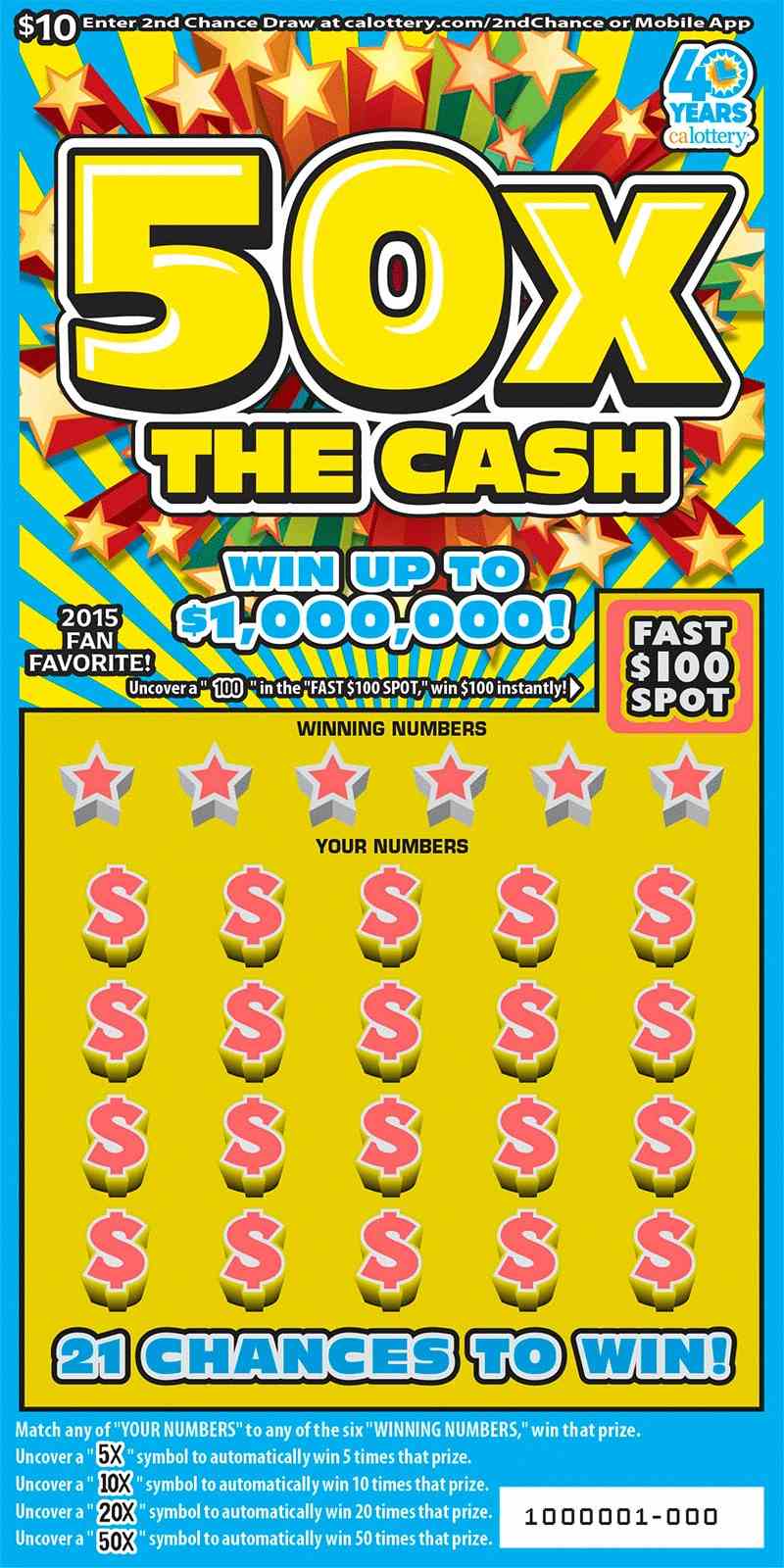 50X The Cash scratchcard - game number #1671 - front