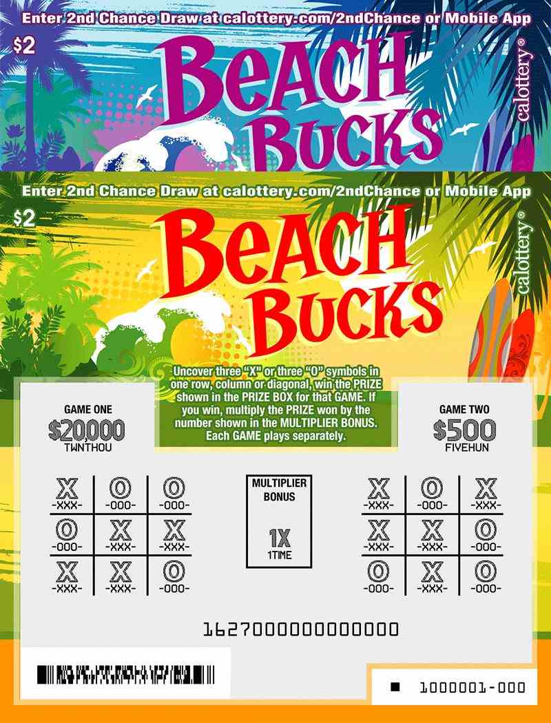 Beach Bucks scratchcard - game number #1627 - front-scratched
