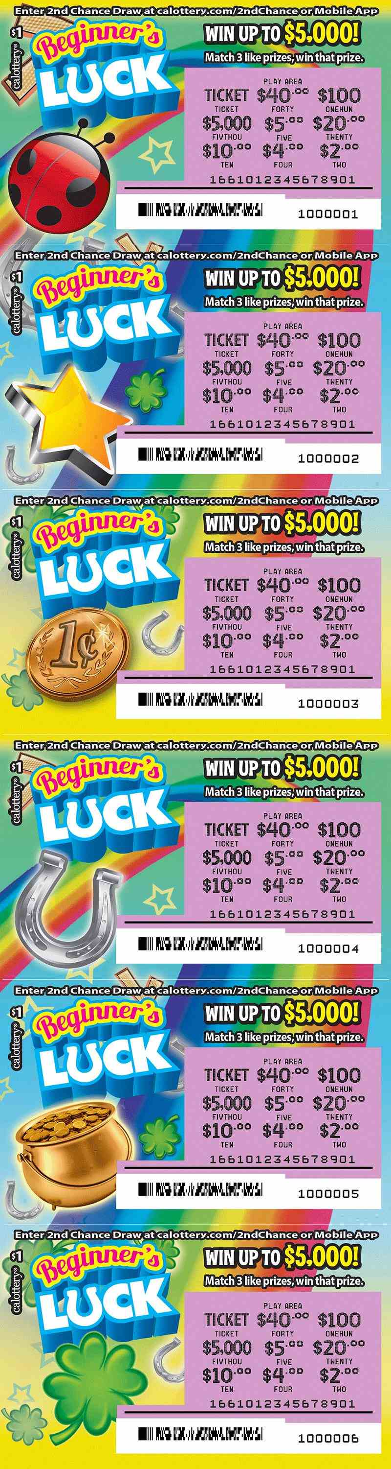 Beginner's Luck scratchcard - game number #1661 - front-scratched