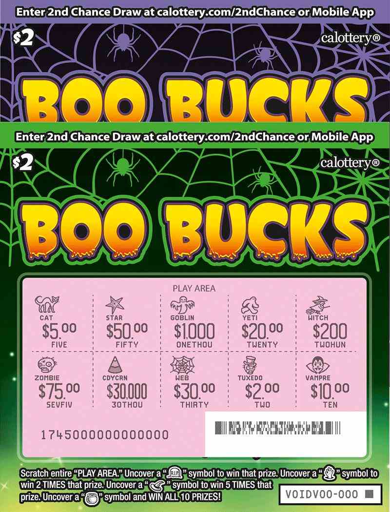 Boo Bucks scratchcard - game number #1745 - front-scratched