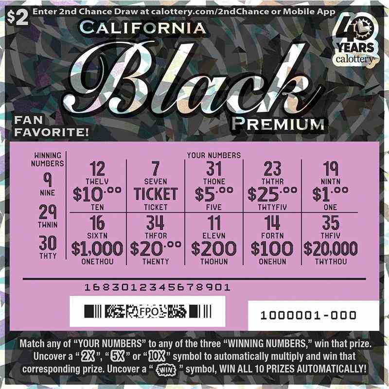 California Black Premium scratchcard - game number #1683 - front-scratched
