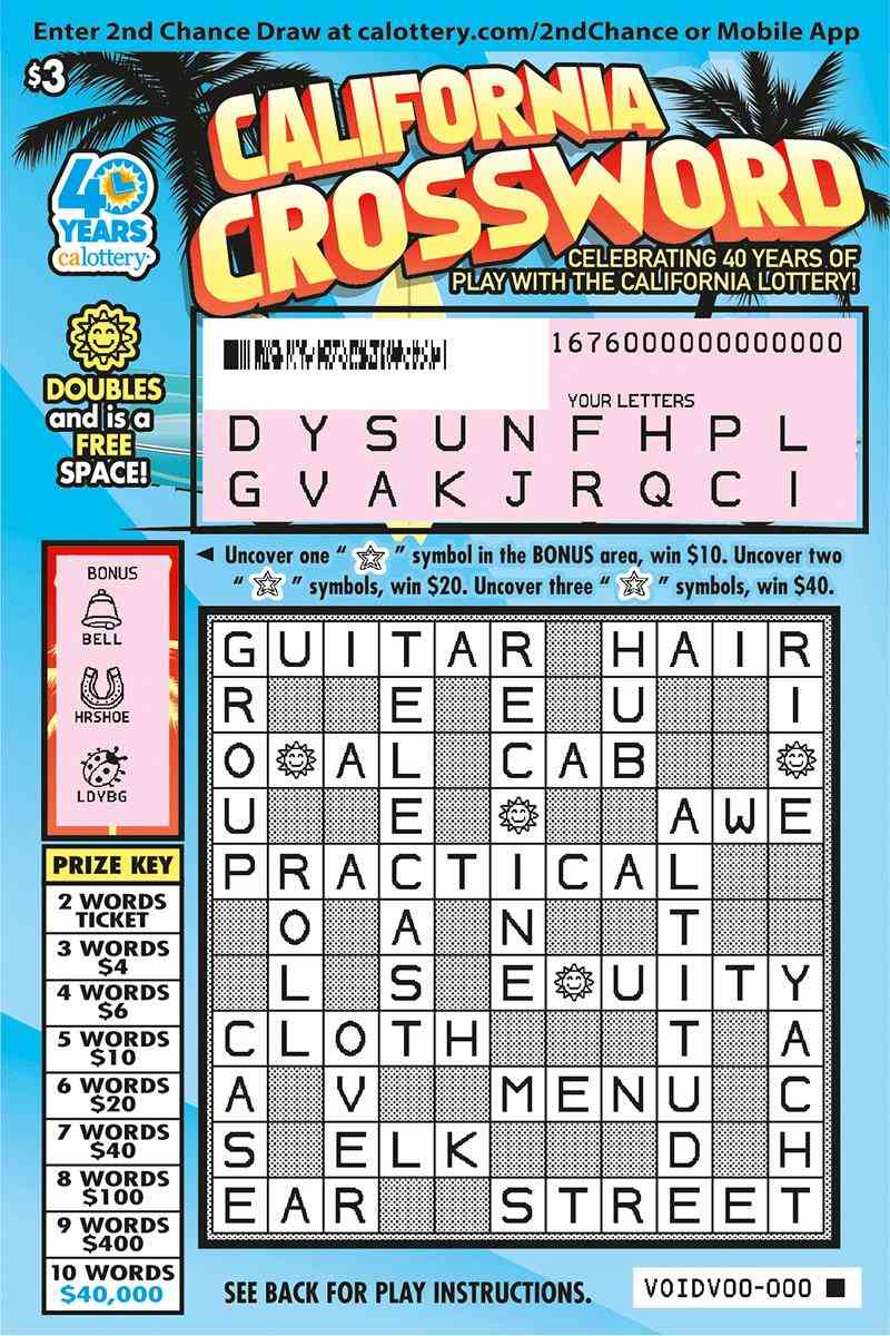 California Crossword scratchcard - game number #1676 - front-scratched
