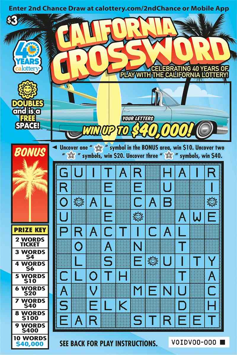 California Crossword scratchcard - game number #1676 - front