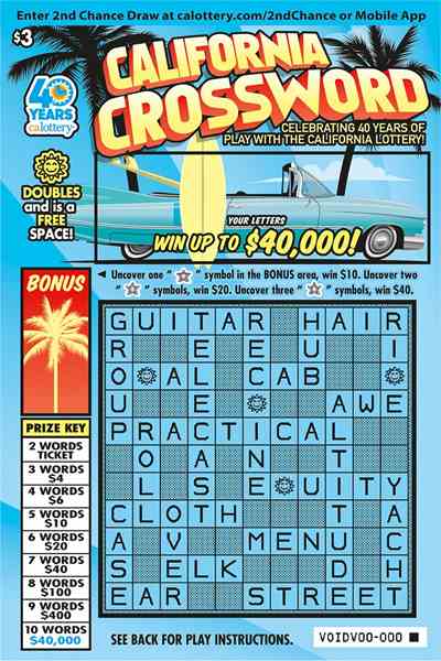 California Crossword scratchcard - game number #1676 - front