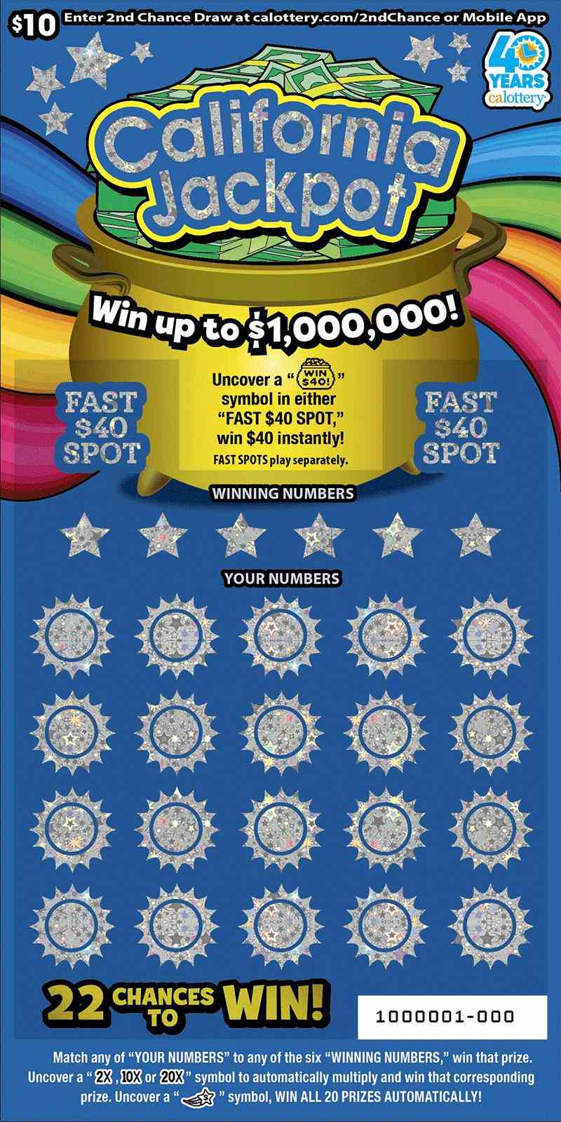 California Jackpot scratchcard - game number #1695 - front
