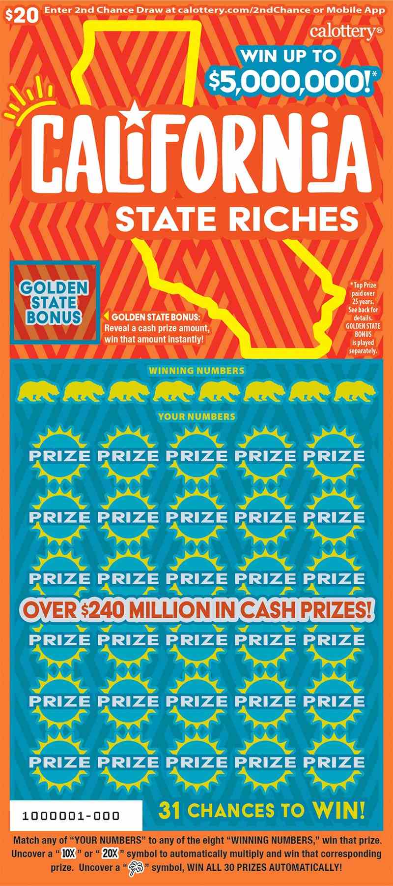 California State Riches scratchcard - game number #1612 - front