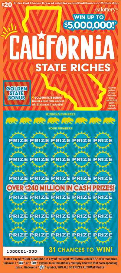 California State Riches scratchcard - game number #1612 - front