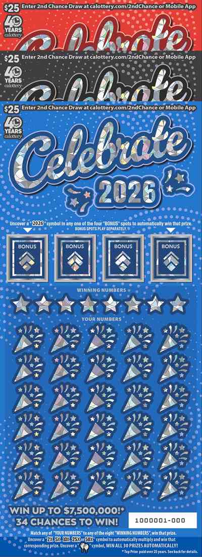 Celebrate 2026 scratchcard - game number #1700 - front