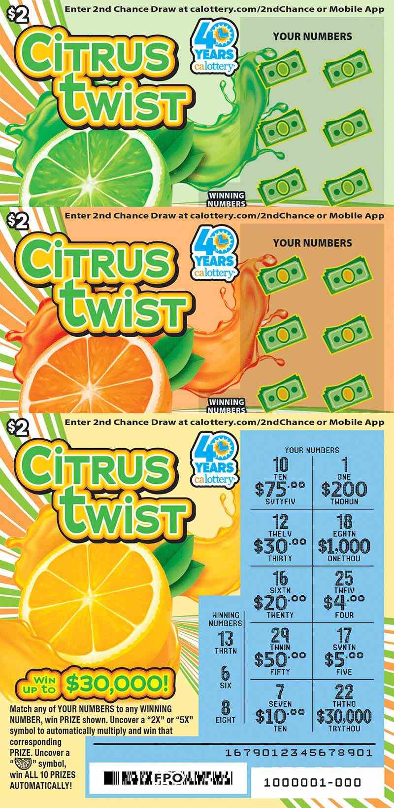 Citrus Twist scratchcard - game number #1679 - front-scratched