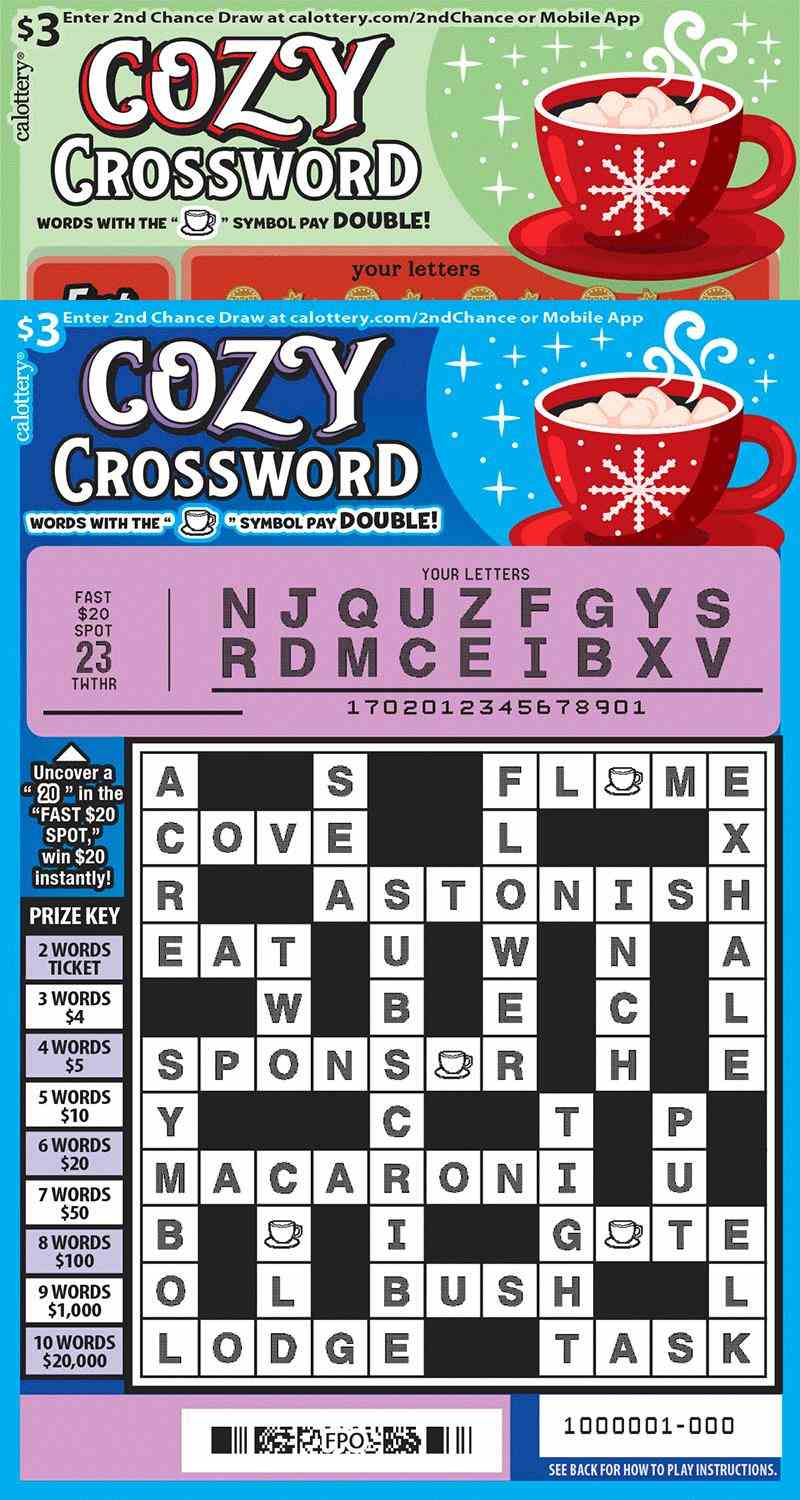 Cozy Crossword scratchcard - game number #1702 - front-scratched