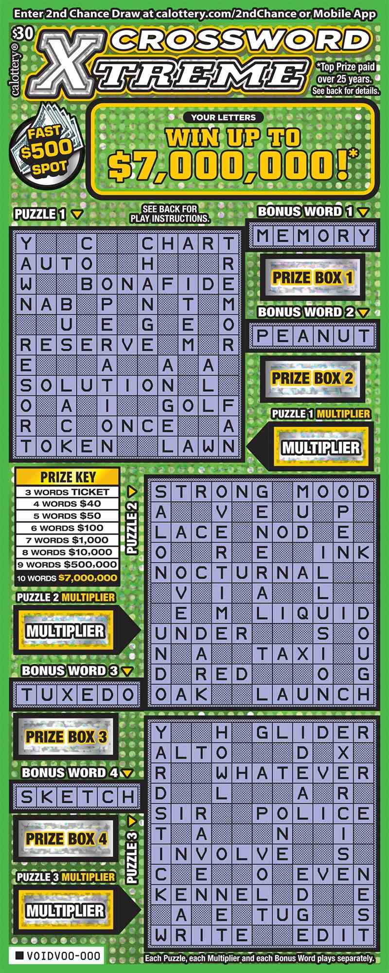 Crossword Xtreme scratchcard - game number #1607 - front