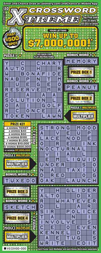Crossword Xtreme scratchcard - game number #1607 - front
