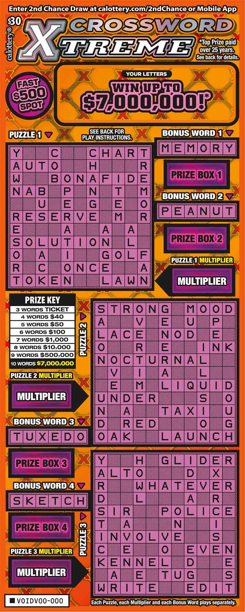 Crossword Xtreme scratchcard - game number #1673 - front