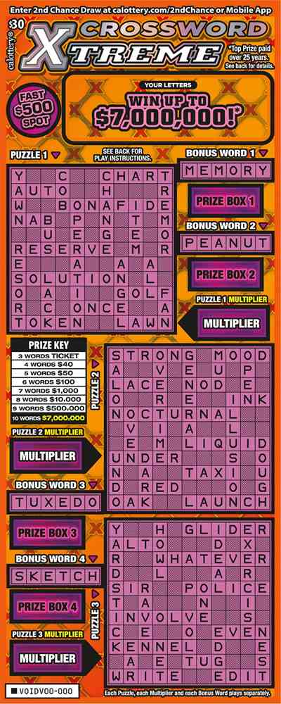 Crossword Xtreme scratchcard - game number #1673 - front