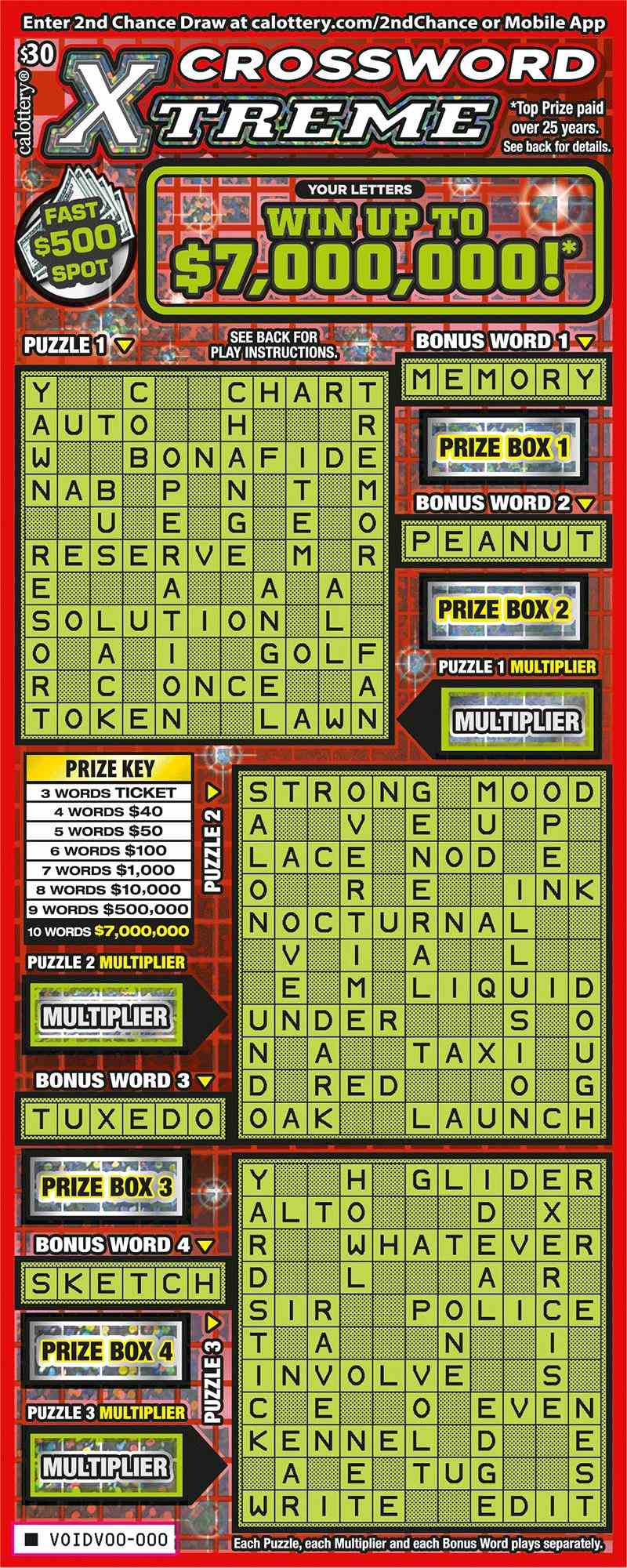 Crossword Xtreme scratchcard - game number #1726 - front