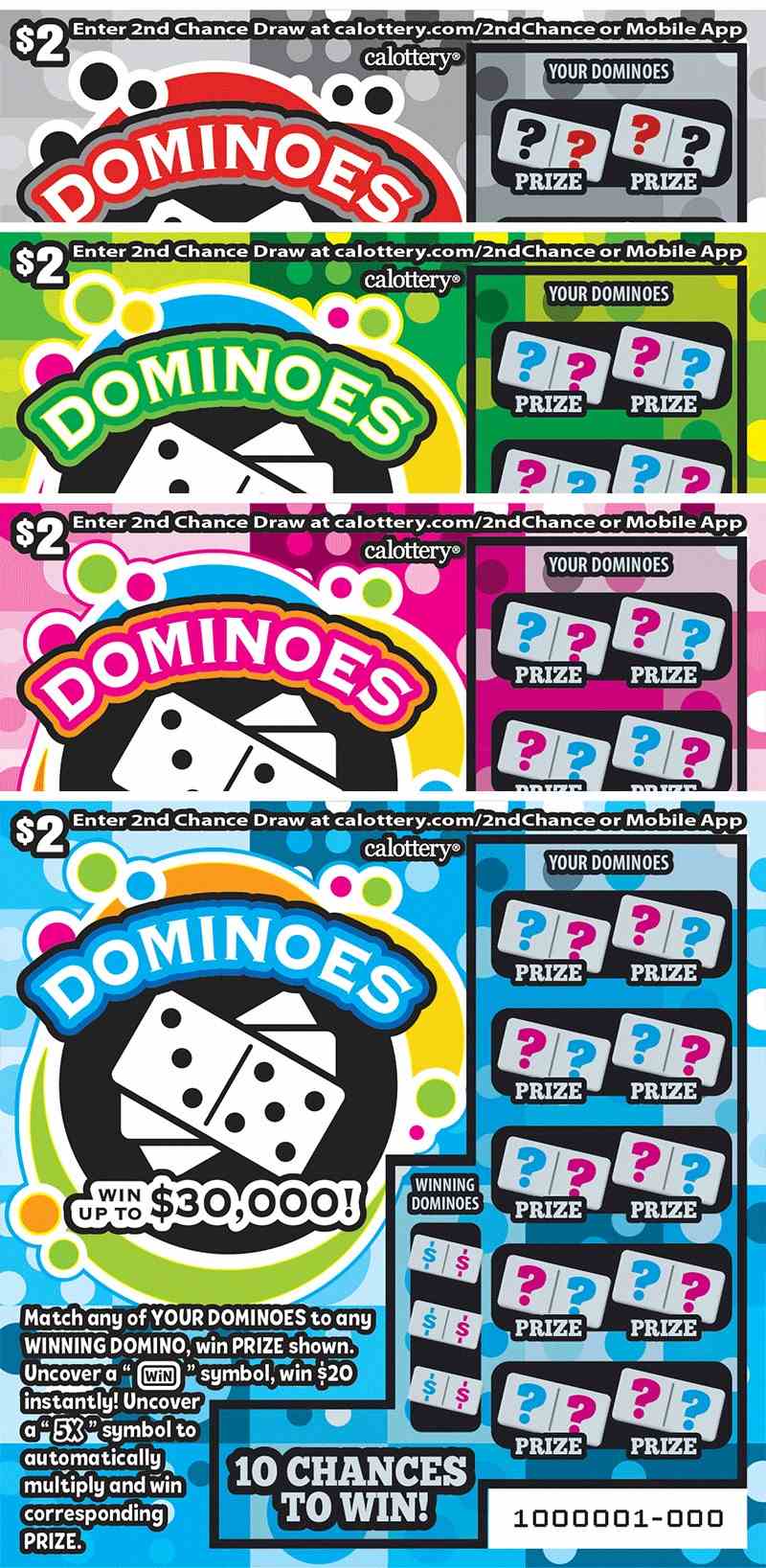 Dominoes scratchcard - game number #1621 - front